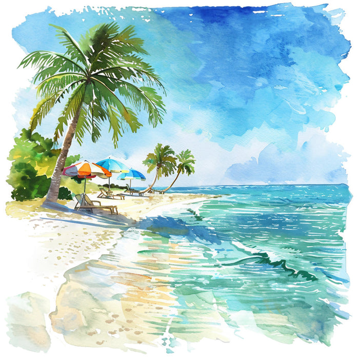 Watercolor Summer Landscapes Fabric Panel 29