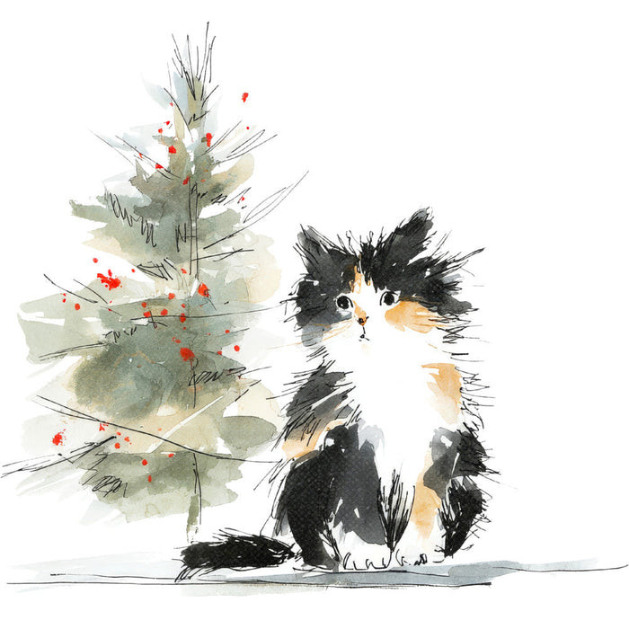 Handdrawn Christmas Cats Fabric Panel 3