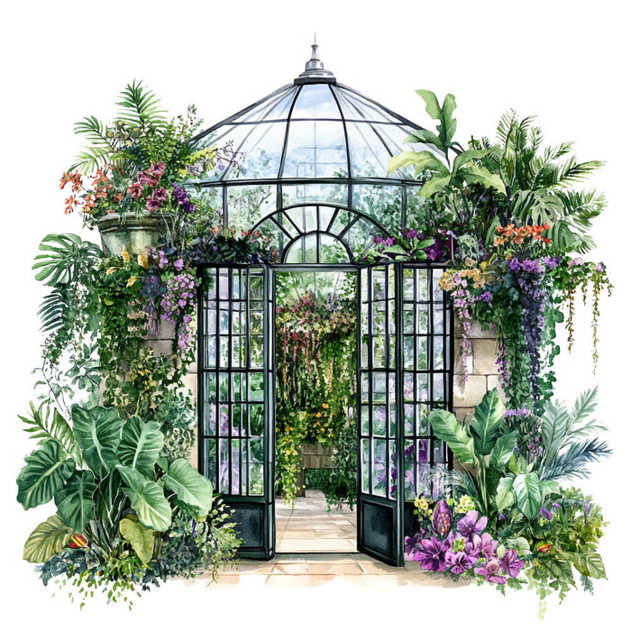 Watercolor Greenhouse Fabric Panel 2
