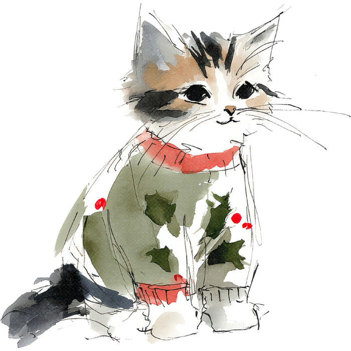 Handdrawn Christmas Cats Fabric Panel 57