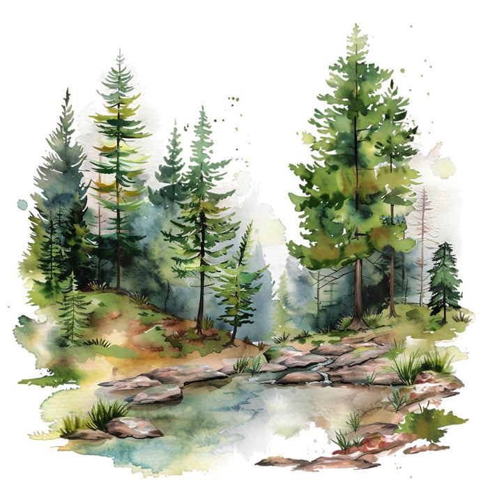 Watercolor Summer Landscapes Fabric Panel 1