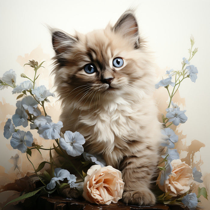 Watercolor Cats with Flowers Fabric Panel 19