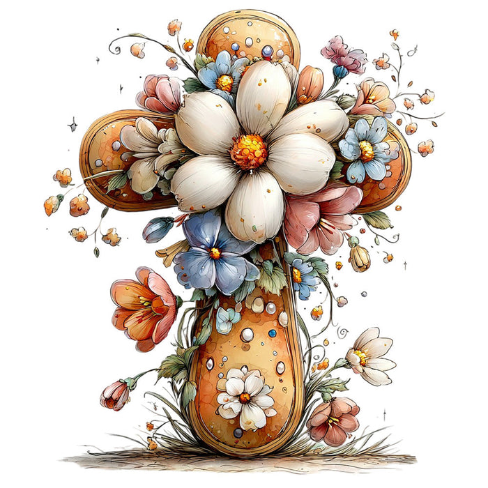 Old Rugged Floral Cross Fabric Panel 27