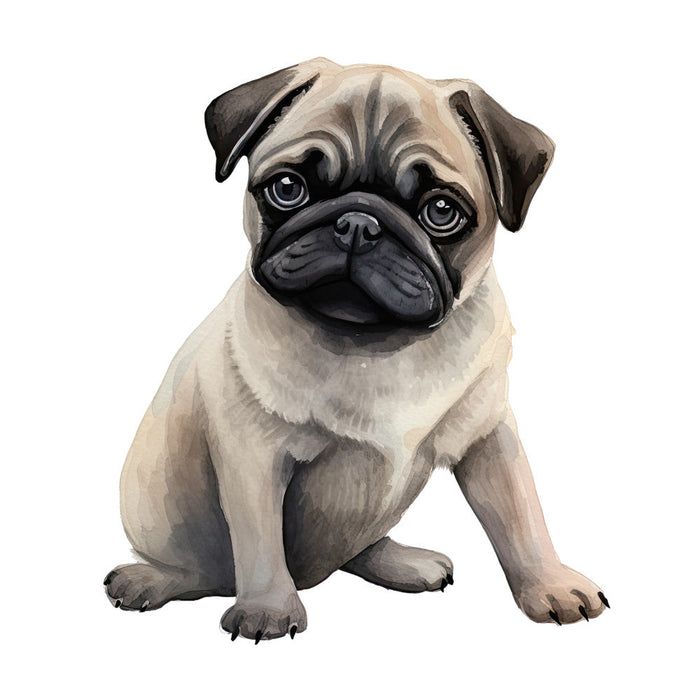 Watercolor Pug Fabric Panel 37