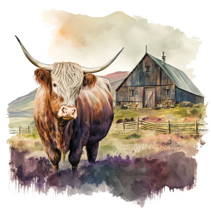 Watercolor Highland Cows Fabric Panel 8