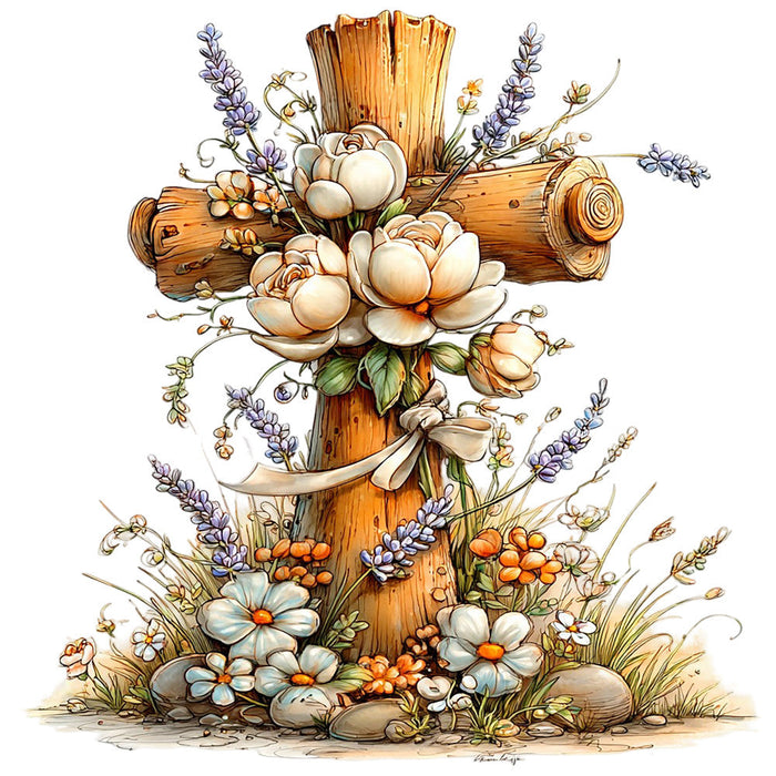 Old Rugged Floral Cross Fabric Panel 28