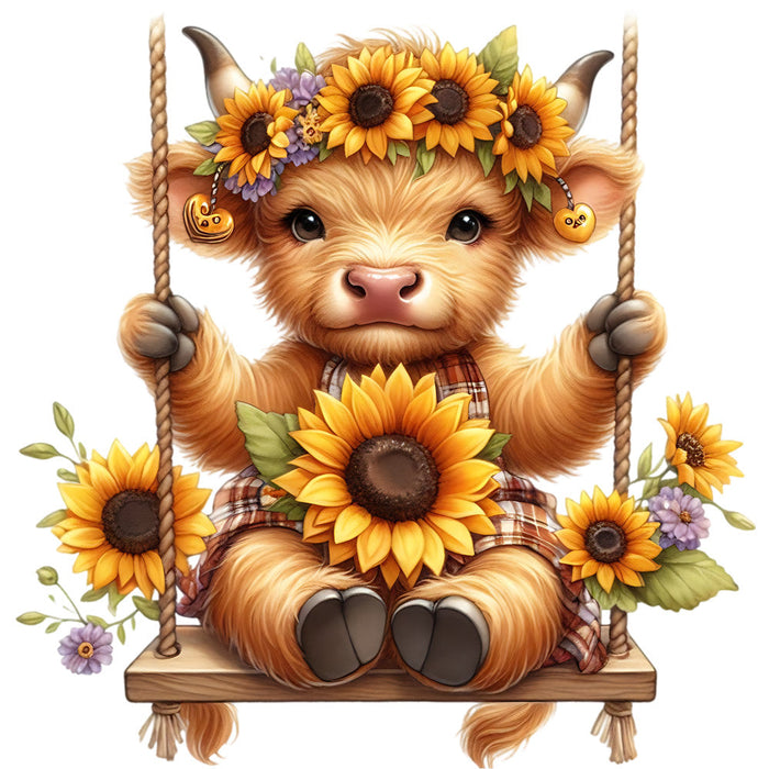 Sunflower Highland Cows Fabric Panel 22