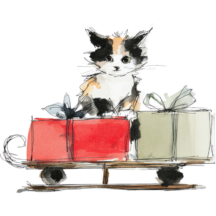 Handdrawn Christmas Cats Fabric Panel 16