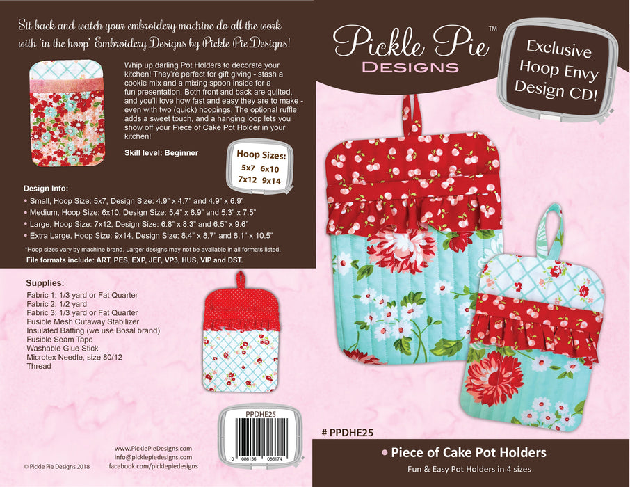 Piece of Cake Pot Holders In the Hoop Embroidery Design Collection