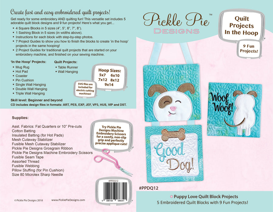 Puppy Love Quilt Block Projects In the Hoop Embroidery Design Collection