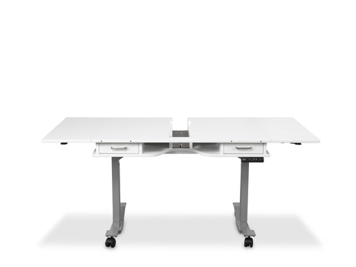 Horn table with extension leaves, wide configuration, front view