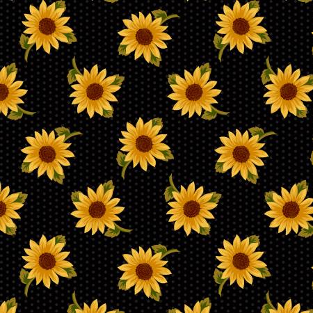 MB Black Sunflowers Grasslands Flannel