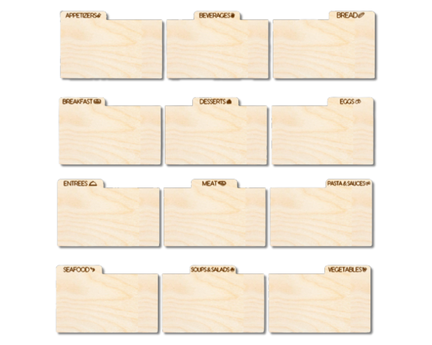 Unfinished Wood Recipe Card Dividers | 12pc | 5" Wide | 1/8" Wood | Wood Craft DIY