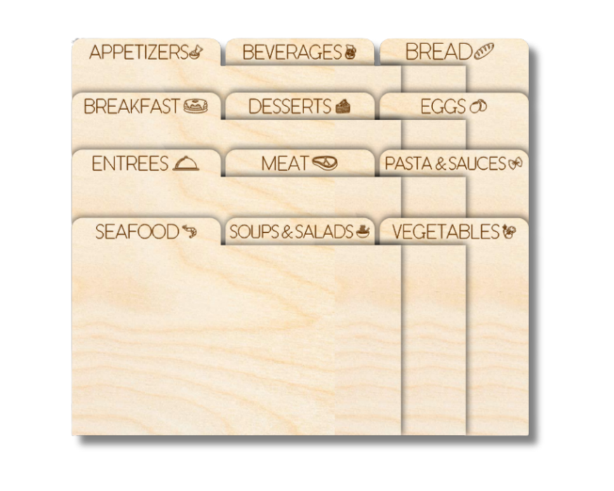 Unfinished Wood Recipe Card Dividers | 12pc | 5" Wide | 1/8" Wood | Wood Craft DIY