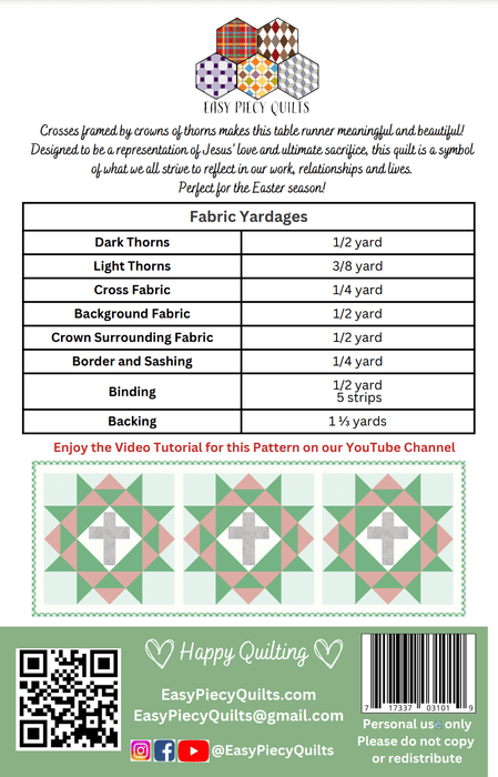 Rugged Cross Table Runner Pattern - Paper Print Version