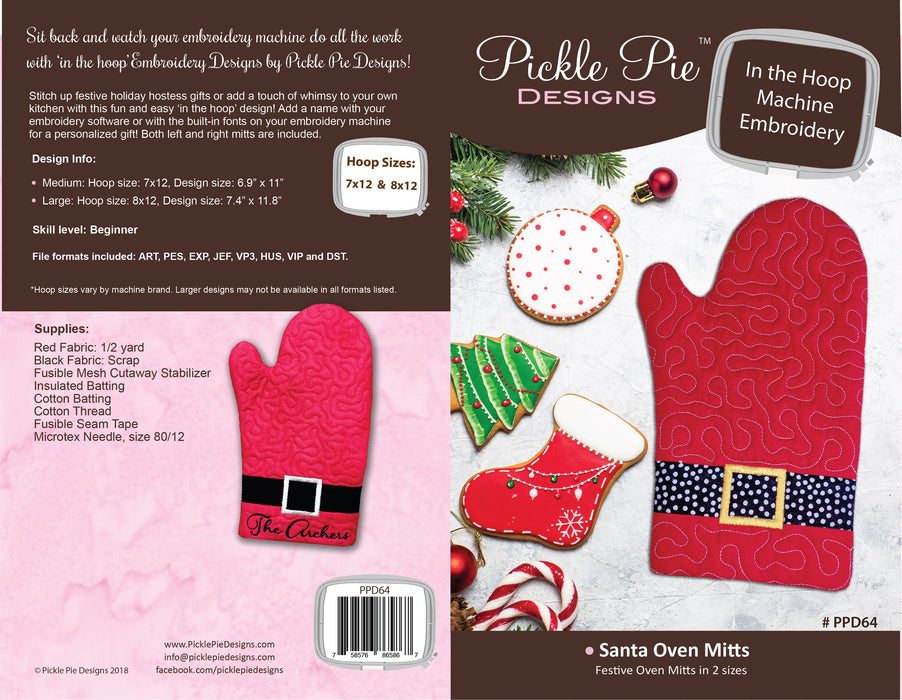Santa Oven Mitts In the Hoop Embroidery Design Collection