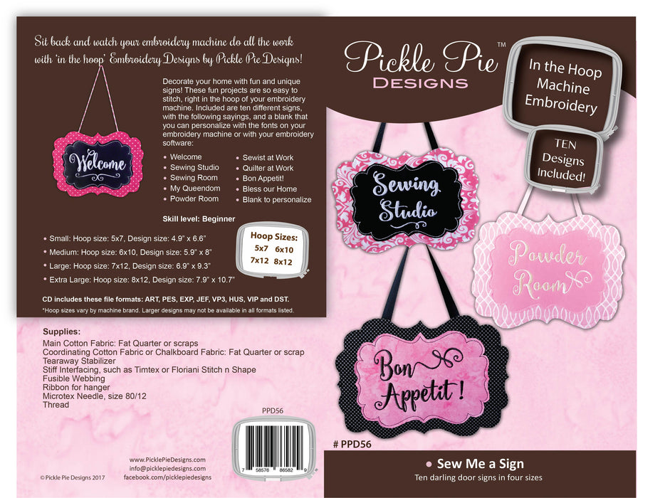 Sew Me a Sign Machine In the Hoop Embroidery Design Collection