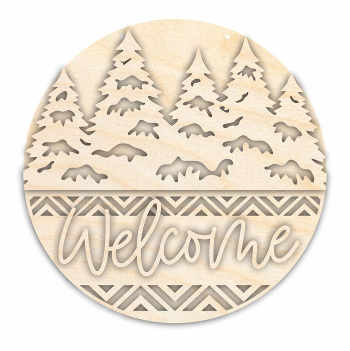 Unfinished Wood Welcome Snowy Trees Door Sign Kit | Wood Craft Cutouts | 1/4" Thick |