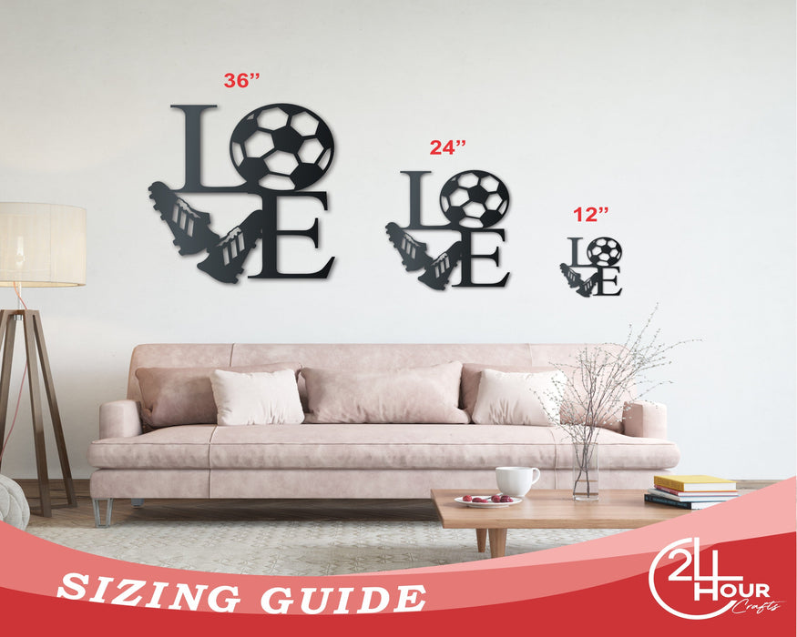 Metal Soccer Love Wall Art - Metal Sports Sign - 14 Color Options