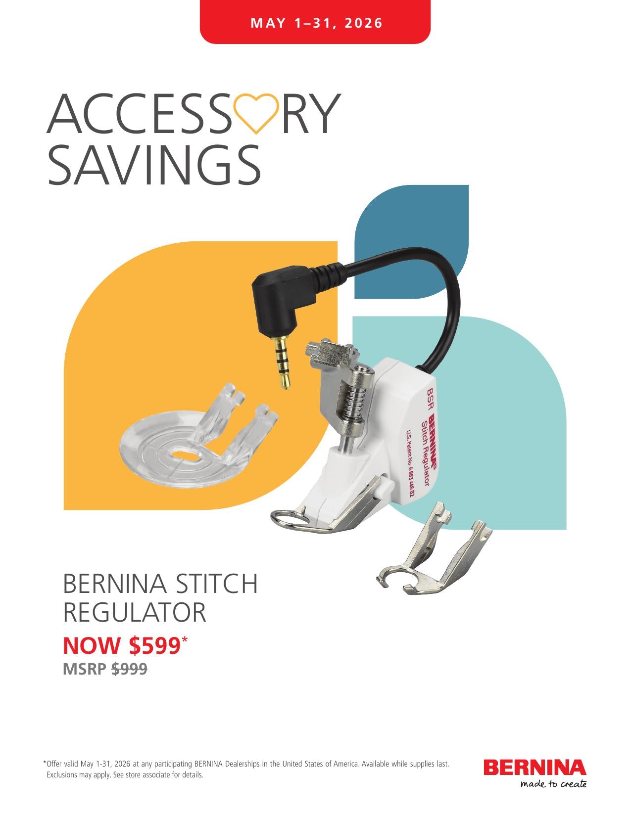 Accessory Savings - BERNINA Stitch Regulator Now $599, MSRP $999