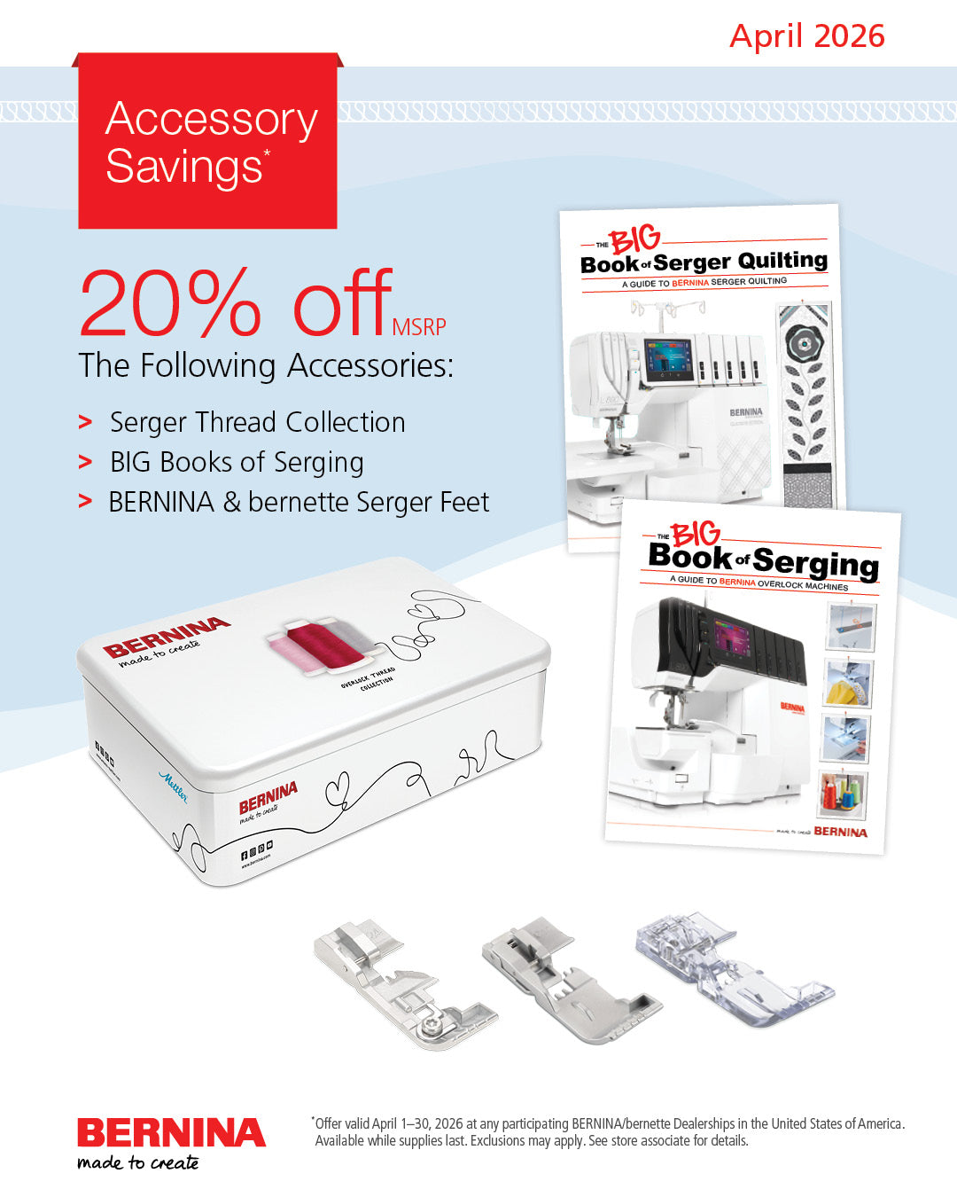 Accessory Savings - 20% off serger accessories