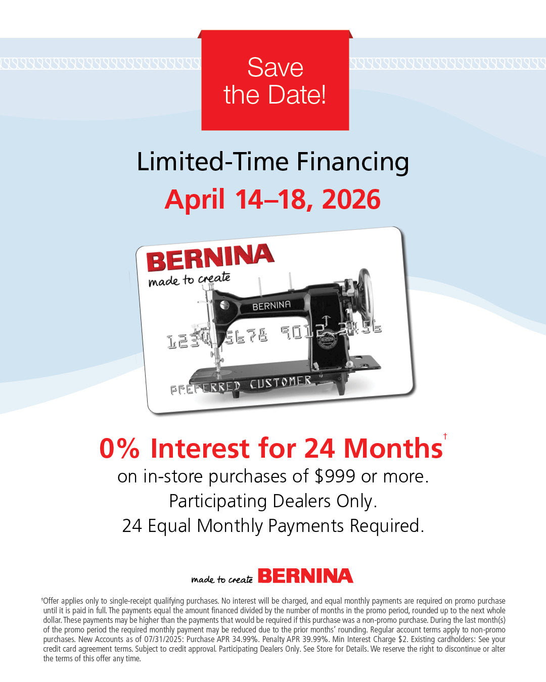 Limited-Time Financing April 14-18 2026 - 0% Interest for 24 Months