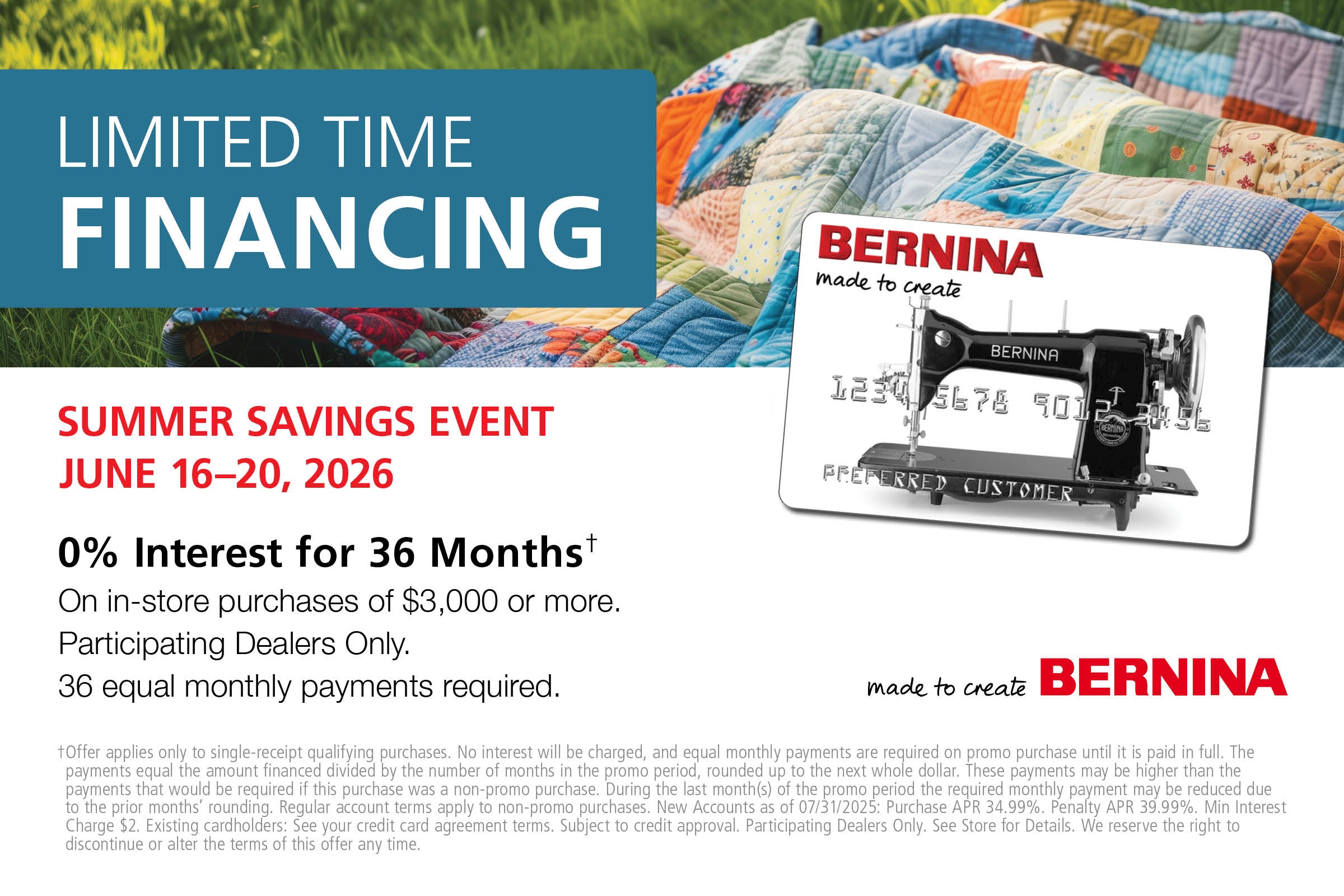 Limited Time Financing - 0% Interest for 36 Months on in-store purchases of $3,000 or more, June 16-20, 2026